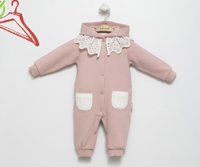 3-12 Ay Bebe Kız Tulum Yakası Fistolu Cepli