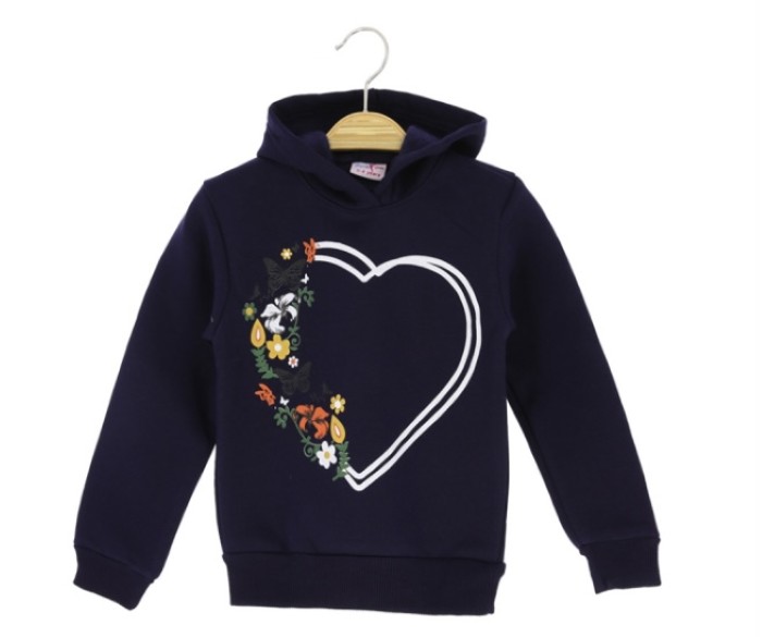 5-8 Yaş Kız Sweat Kapşonlu Kelebek Kalp Baskılı 3 İp Şrd